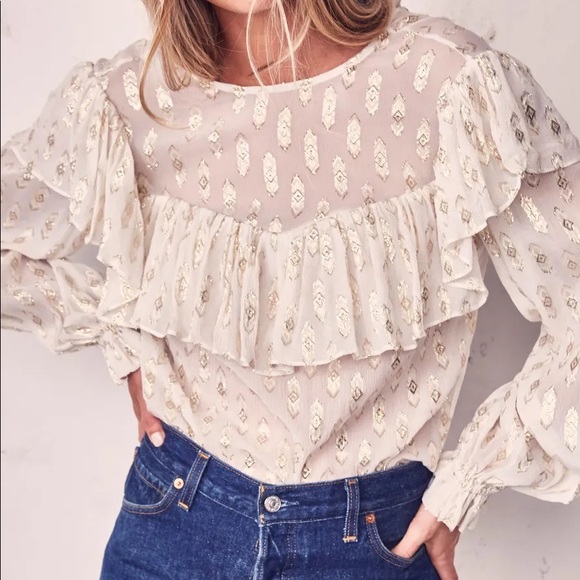 NWT LoveShackFancy Erin Blouse Cream With Metallic - Picture 2 of 16